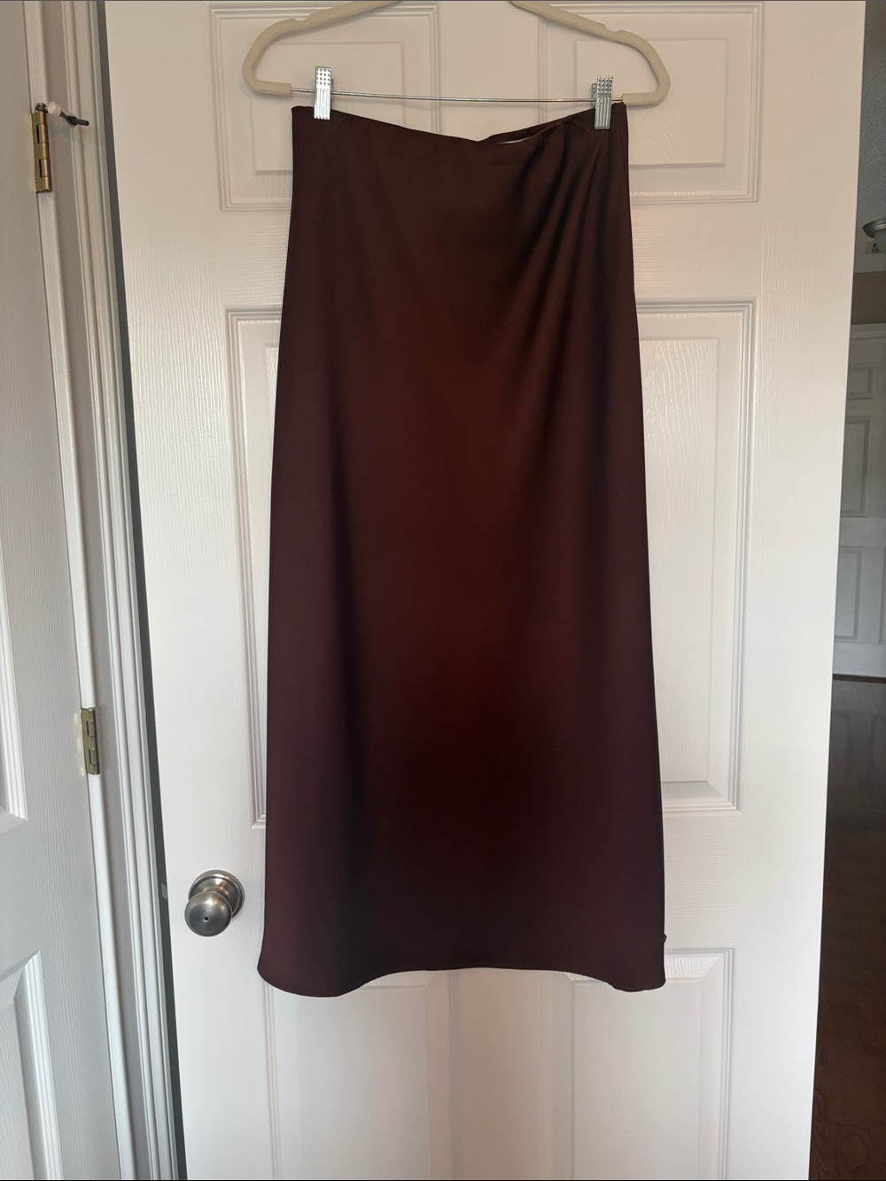 Satin Midi Skirt in Deep Brown